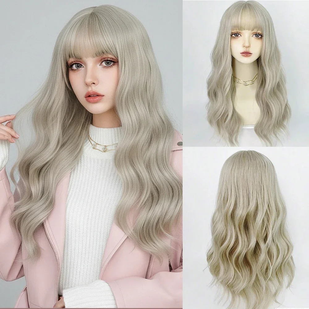 Women Synthetic Long Light Blonde Wavy Curly Wigs with Bangs Daily Cosplay Lolita Party Fake Hair Heat Resistant
Women Synthetic Long Light Blonde Wavy Curly Wigs with Bangs Daily Cosplay Lolita Party Fake Hair Heat Resistant