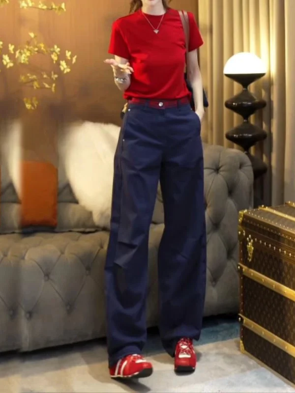 Korean Style Summer Outfit Red Shoulder Short Sleeve Women's T-Shirt Base Shirt Casual Straight Leg Pants Two-Piece Set
Korean Style Summer Outfit Red Shoulder Short Sleeve Women's T-Shirt Base Shirt Casual Straight Leg Pants Two-Piece Set