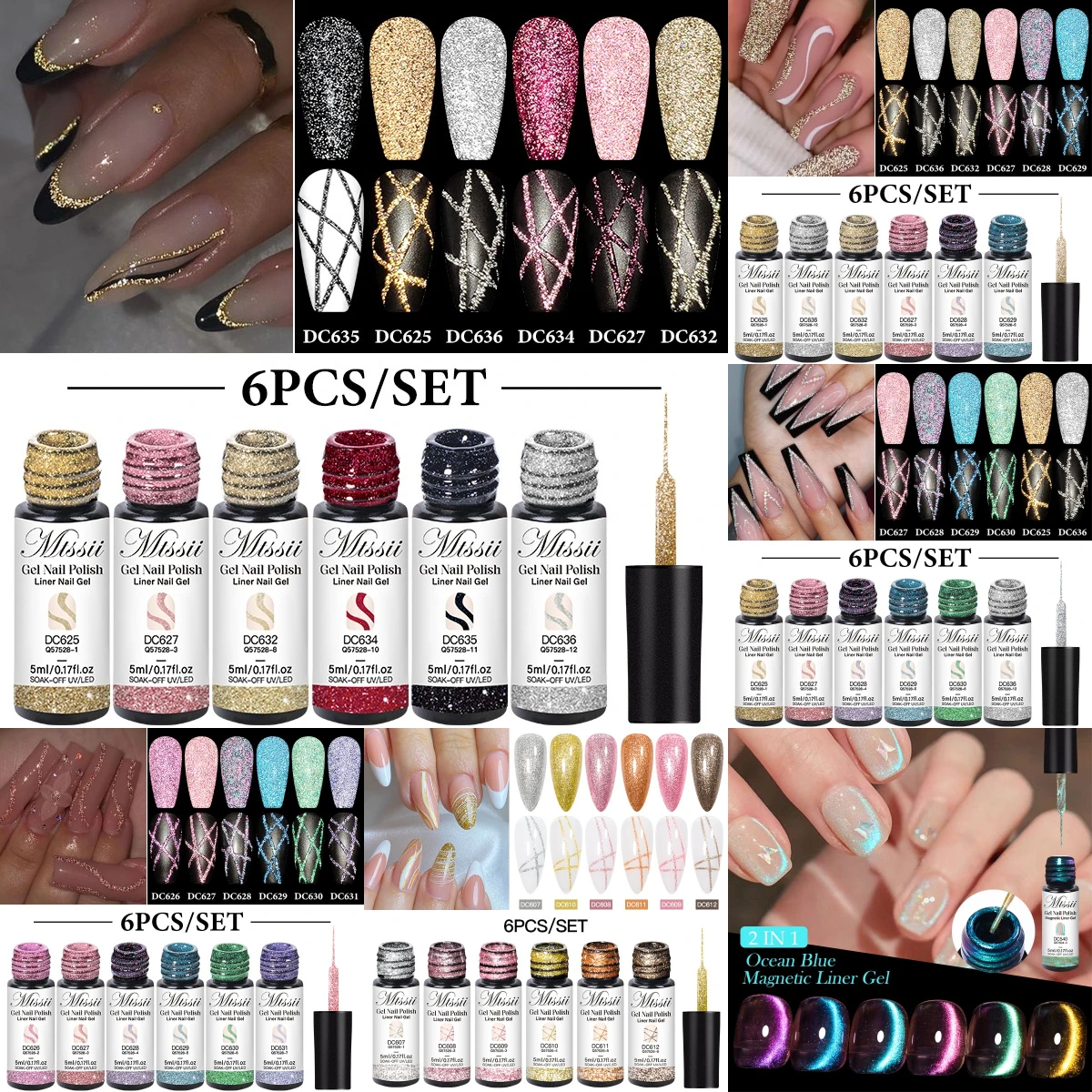 6PCS/SET MTSSII 5ML Champagne Reflective Glitter Liner Gel Set Nail Polish Bright Sparkling French Nail Painting Varnish Kit
6PCS/SET MTSSII 5ML Champagne Reflective Glitter Liner Gel Set Nail Polish Bright Sparkling French Nail Painting Varnish Kit