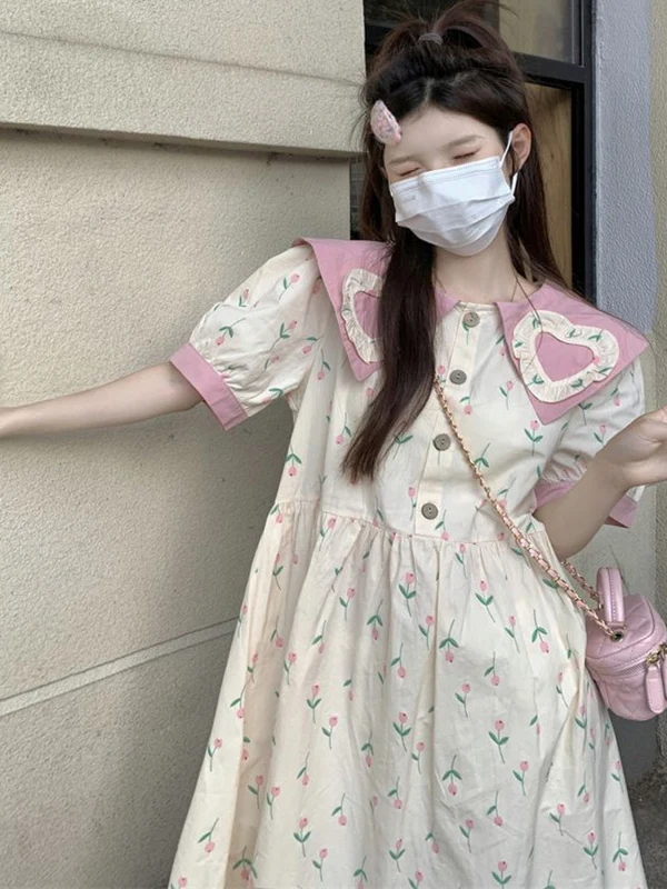 plus Size 300 Pou Women's Dr Sweet Youthful Doll Collar Mid-Length Floral Print Faionable A-Line Skirt Korean Sle
plus Size 300 Pou Women's Dr Sweet Youthful Doll Collar Mid-Length Floral Print Faionable A-Line Skirt Korean Sle
