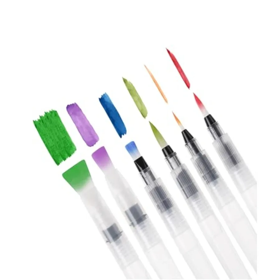 - Watercolor Brush Pens, 6 pcs 3 x Point Tips and 3 x Flat Tips Styles, Nylon Bristles, Refillable Watercolor Pens for Acrylic,
- Watercolor Brush Pens, 6 pcs 3 x Point Tips and 3 x Flat Tips Styles, Nylon Bristles, Refillable Watercolor Pens for Acrylic,