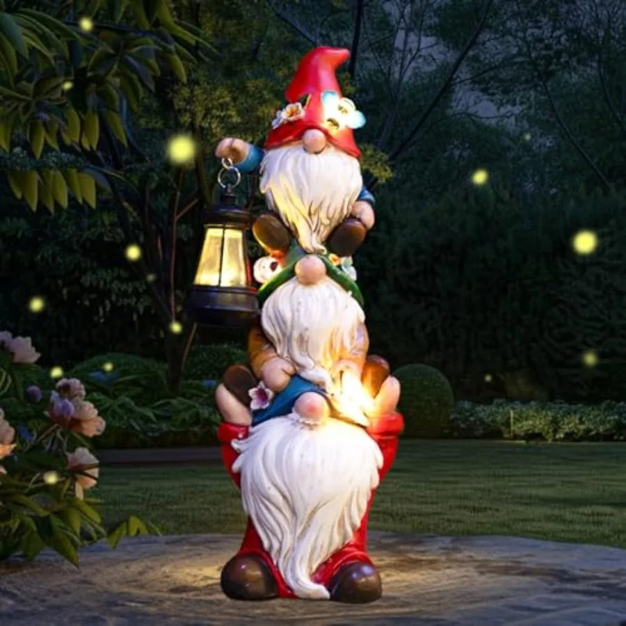 Outdoor garden gnome statue with solar lights resin material gray-green color weather-resistant and humorous triple-gnome desig
Outdoor garden gnome statue with solar lights resin material gray-green color weather-resistant and humorous triple-gnome desig