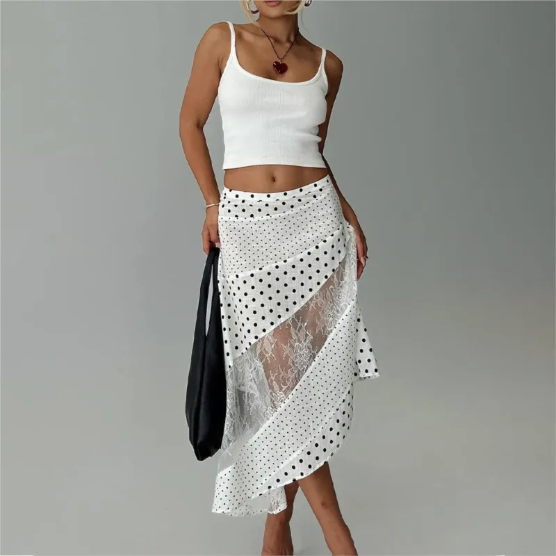 Sexy Patchwork Polka Dot Skirt Women Summer High Waist See Through Lace A-line Female Elegant Beach Party Irregular Hem Skirts
Sexy Patchwork Polka Dot Skirt Women Summer High Waist See Through Lace A-line Female Elegant Beach Party Irregular Hem Skirts