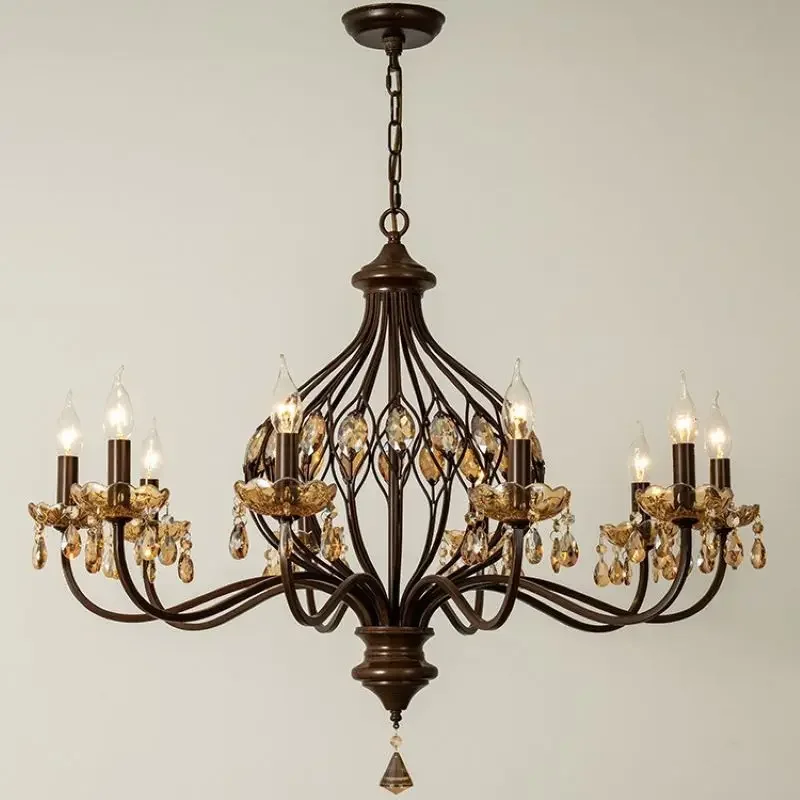 French Retro Crystal Chandelier Walnut Color Metal Pendant Light Elegant Home Lighting for Living Room Dining Room
French Retro Crystal Chandelier Walnut Color Metal Pendant Light Elegant Home Lighting for Living Room Dining Room