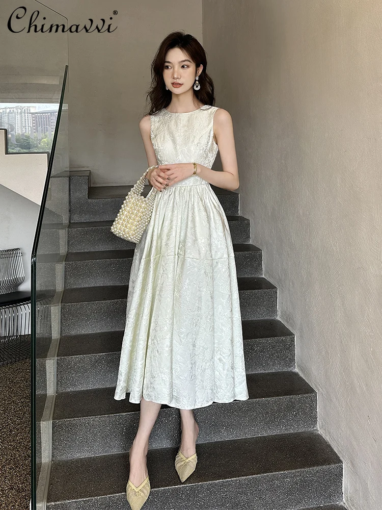 French Engagement Party White Dresses Round Neck Sleeveless High Waist Slim A-line Elegant Socialite Long Evening Dress Woman
French Engagement Party White Dresses Round Neck Sleeveless High Waist Slim A-line Elegant Socialite Long Evening Dress Woman