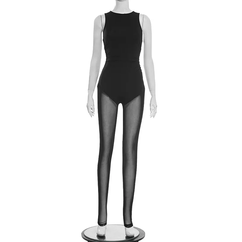 Summer new fashion mesh see through sleeveless jumpsuit for women
Summer new fashion mesh see through sleeveless jumpsuit for women