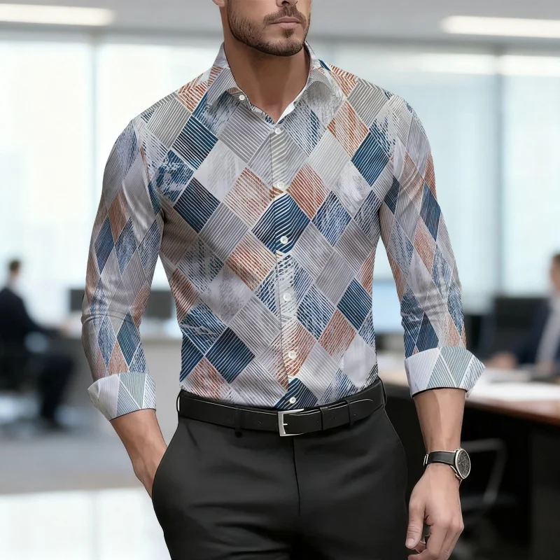 Men's shirt with retro diamond pattern printed long sleeved shirt, business casual lapel shirt, spring and autumn new men's top
Men's shirt with retro diamond pattern printed long sleeved shirt, business casual lapel shirt, spring and autumn new men's top