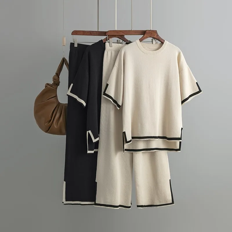 Trouser Suits Sleepwear Female Spring Office Ladies Suit Knit Two Piece Set Pajamas Women Side Split Short Sleeve High Waist
Trouser Suits Sleepwear Female Spring Office Ladies Suit Knit Two Piece Set Pajamas Women Side Split Short Sleeve High Waist