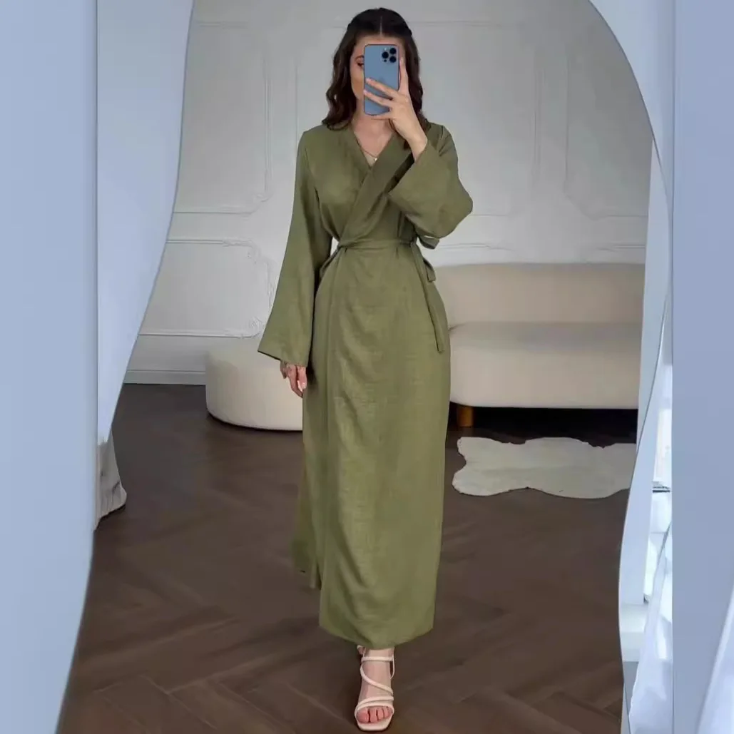 Chinese style long sleeved dress 2024 summer cool feeling tied waist V-neck Zen style long dress
Chinese style long sleeved dress 2024 summer cool feeling tied waist V-neck Zen style long dress