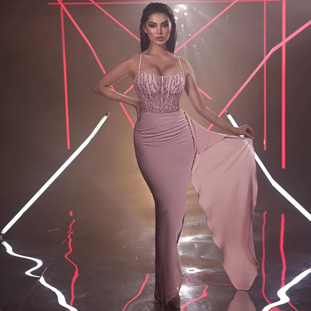 Luxurious Women's Evening Dresses Crepe Fabric Column Valentine's Day Dress Pink Spaghetti Strap Sequined Draped Prom Dress
Luxurious Women's Evening Dresses Crepe Fabric Column Valentine's Day Dress Pink Spaghetti Strap Sequined Draped Prom Dress