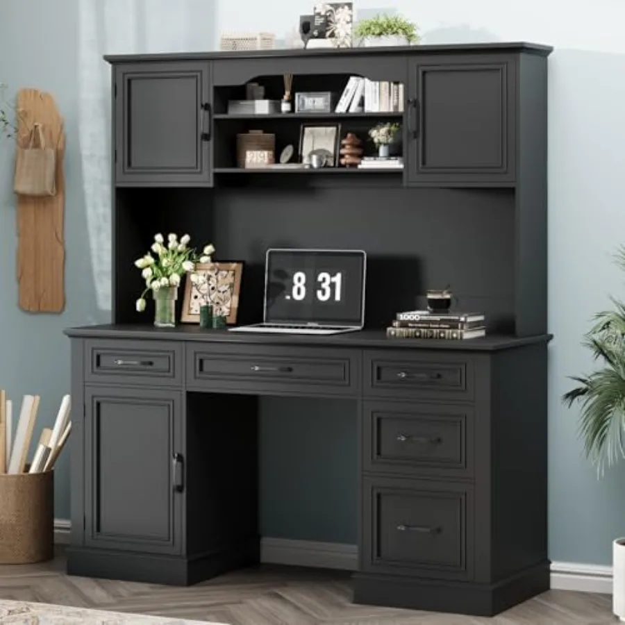 67" H Farmhouse Executive Desk with Hutch.Wood Workstation with 5 Drawers, Storage Cabinet, File Drawers and Charging Station,
67" H Farmhouse Executive Desk with Hutch.Wood Workstation with 5 Drawers, Storage Cabinet, File Drawers and Charging Station,