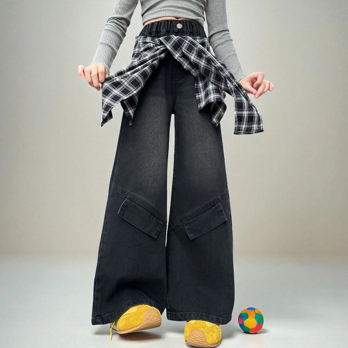 Girls Jeans Wide Leg Cargo Pants Big Girls Pants Plaid Design Black Trousers Streetwear Children Toddler Clothes 5 8 12 13 Years 
Girls Jeans Wide Leg Cargo Pants Big Girls Pants Plaid Design Black Trousers Streetwear Children Toddler Clothes 5 8 12 13 Years