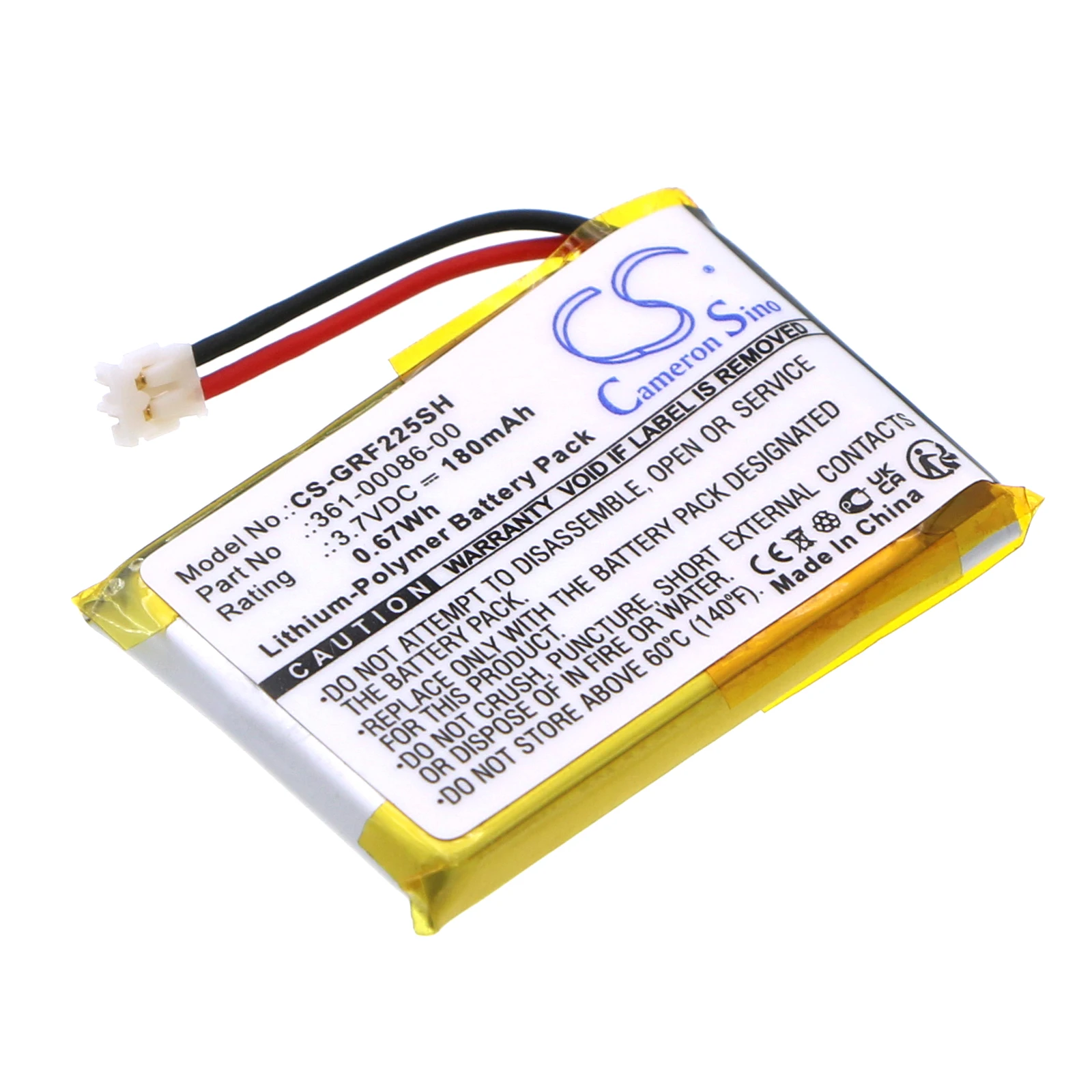 Li-Polymer Smartwatch Battery for Garmin, 3.7V, 180mAh, Compatible Models: 010-01959-00, Approach G10, Approach S20
Li-Polymer Smartwatch Battery for Garmin, 3.7V, 180mAh, Compatible Models: 010-01959-00, Approach G10, Approach S20