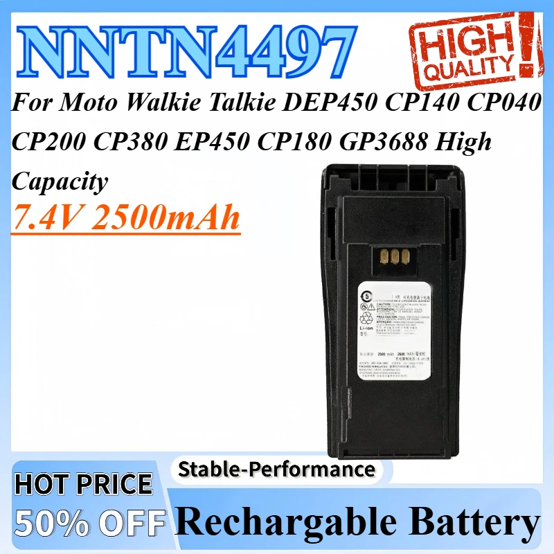 7.4V 2500mAh NNTN4497 Rechargable Battery For Walkie Talkie DEP450 CP140 CP040 CP200 CP380 EP450 CP180 GP3688 High Capacity
7.4V 2500mAh NNTN4497 Rechargable Battery For Walkie Talkie DEP450 CP140 CP040 CP200 CP380 EP450 CP180 GP3688 High Capacity
