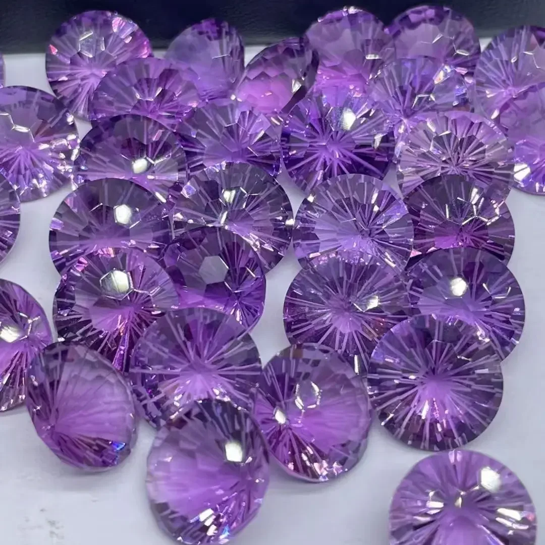 Natural Brazilian Amethyst Round Radial Cut Gemstone Firework Pattern Loose Stones for DIY Jewelry Making Ring Earring Necklace
Natural Brazilian Amethyst Round Radial Cut Gemstone Firework Pattern Loose Stones for DIY Jewelry Making Ring Earring Necklace