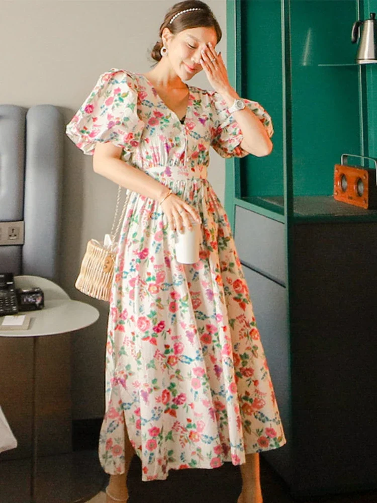 Korean Summer Elegant Women Long Dress Mujer Floral Print Puff Sleeve Maxi Dresses Party Beach Ladies Streetwear Robe Vestidos
Korean Summer Elegant Women Long Dress Mujer Floral Print Puff Sleeve Maxi Dresses Party Beach Ladies Streetwear Robe Vestidos