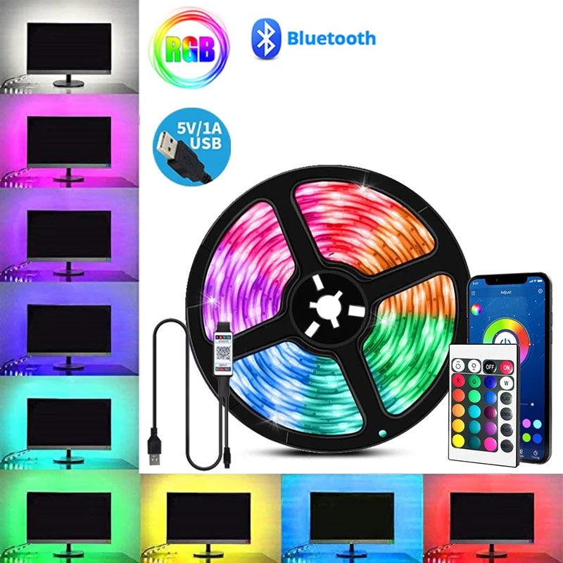 Bluetooth Led Lights Strip 5V Rgb Led Tape Smart Controller 24K Rgb Neon Lamp 5050 USB Led Strip Lights For TV Decoration
Bluetooth Led Lights Strip 5V Rgb Led Tape Smart Controller 24K Rgb Neon Lamp 5050 USB Led Strip Lights For TV Decoration