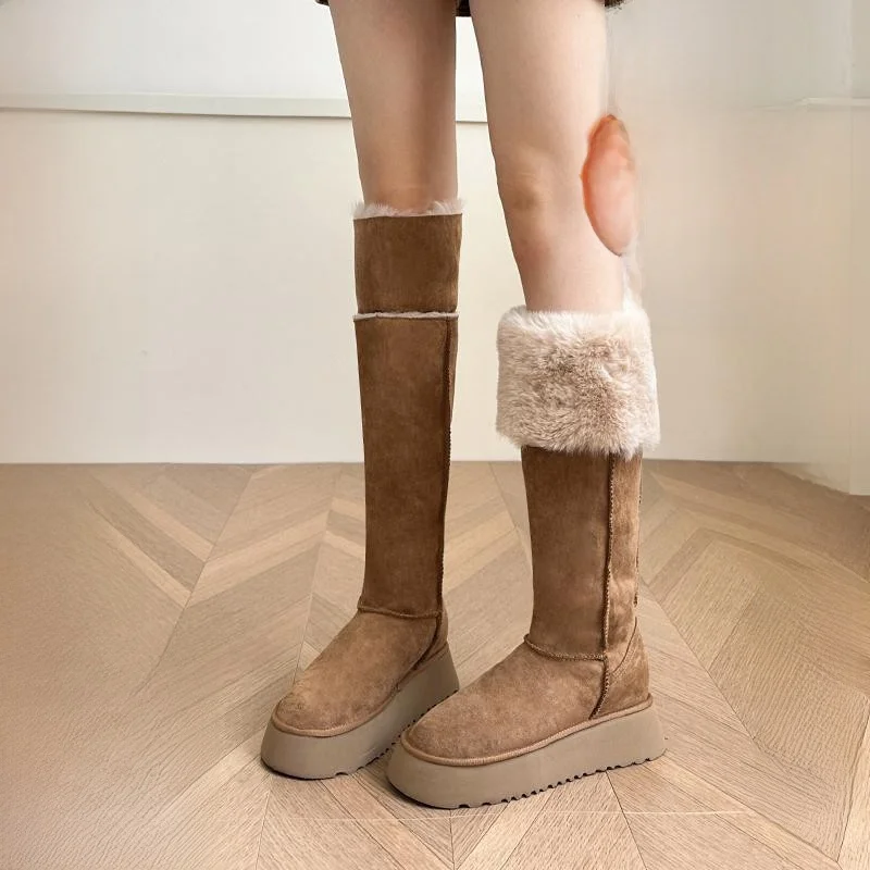 Women's Thi Bot Snow Boots Winter Warm Fce Lined Long Tube Cotton oes eepskin Leather Inteated High Heel Boots
Women's Thi Bot Snow Boots Winter Warm Fce Lined Long Tube Cotton oes eepskin Leather Inteated High Heel Boots