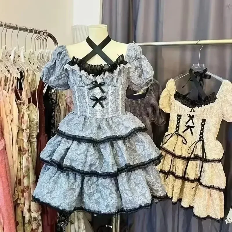 Y2k Vintage Court Style Slim Vestidos Square Collar Short Sleeve Lace Patchwork Robe Femme Drawstring Bowknot Puffy Lolita Dress
Y2k Vintage Court Style Slim Vestidos Square Collar Short Sleeve Lace Patchwork Robe Femme Drawstring Bowknot Puffy Lolita Dress