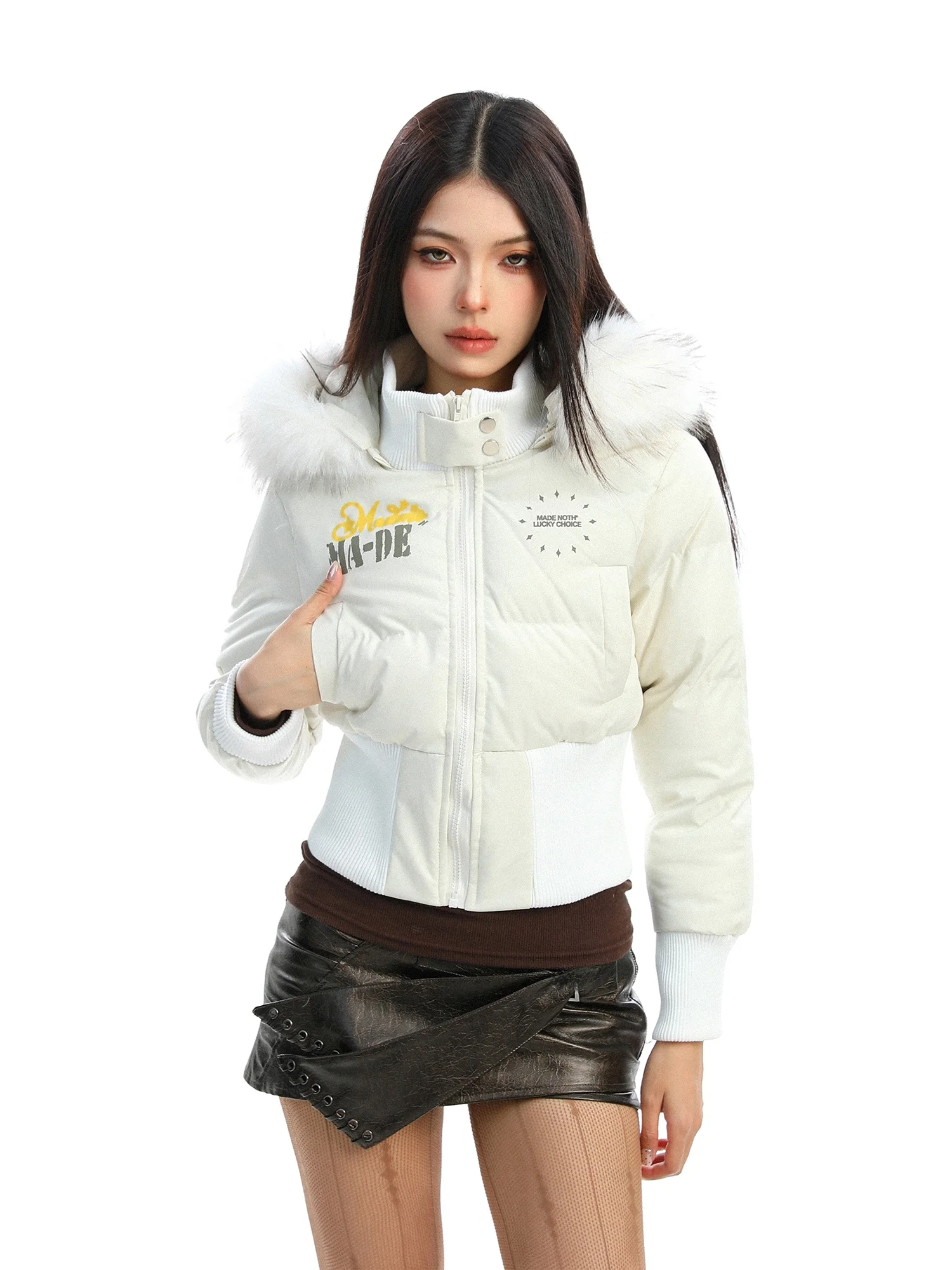 Detachable Fur Collar Letter Print Hooded Cotton Jaet Women's Winter Waist-Cinching Slimming ort Cotton Coat Outerwear
Detachable Fur Collar Letter Print Hooded Cotton Jaet Women's Winter Waist-Cinching Slimming ort Cotton Coat Outerwear