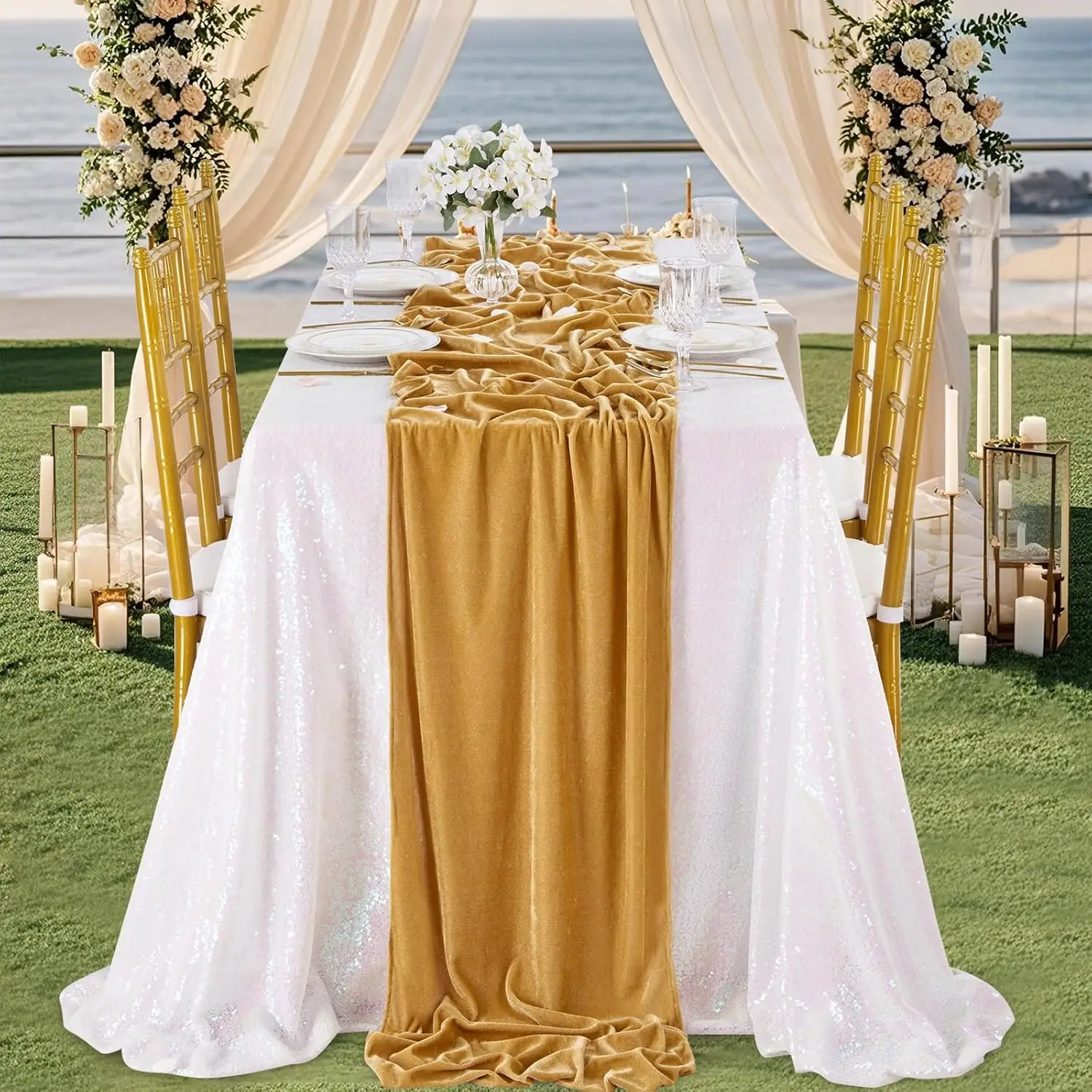 12Pcs-29x120 Inch Gold Luxurious Velvet Table Runner, 10ft Wedding Reception Decorations, Gold Soft Velvet Fabric, Table Linen O
12Pcs-29x120 Inch Gold Luxurious Velvet Table Runner, 10ft Wedding Reception Decorations, Gold Soft Velvet Fabric, Table Linen O