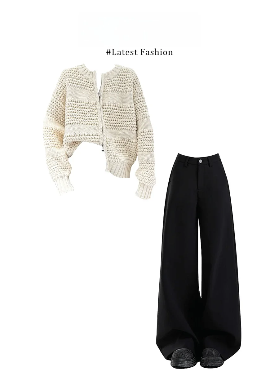 Cozy Winter Korean Style Lazy Knitted Loose Women's Sweater Coat And Pants Set Warm Casual Long Sleeve Zipper round Neck
Cozy Winter Korean Style Lazy Knitted Loose Women's Sweater Coat And Pants Set Warm Casual Long Sleeve Zipper round Neck