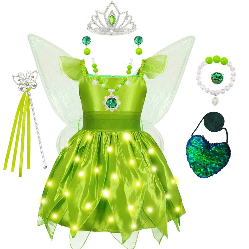 Tinker Bell Princess Dress Girl Green Forest Leaf Fairy Cosplay Dress Halloween Disguise With Wings Baby Girl Dress
Tinker Bell Princess Dress Girl Green Forest Leaf Fairy Cosplay Dress Halloween Disguise With Wings Baby Girl Dress