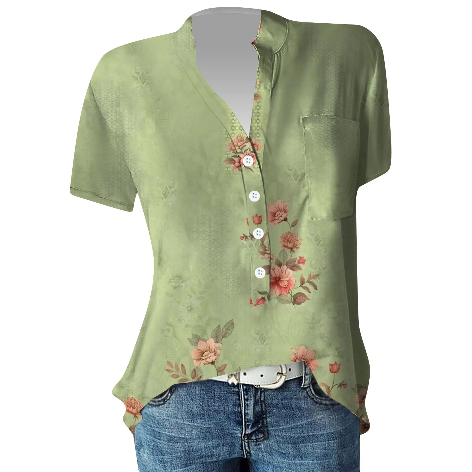 Ladies’ Vintage Floral Printing Short Sleeve V-neck With Pocket Thin Blouses Comfortable Beach Style Basic Shirts Woman Elbow
Ladies’ Vintage Floral Printing Short Sleeve V-neck With Pocket Thin Blouses Comfortable Beach Style Basic Shirts Woman Elbow