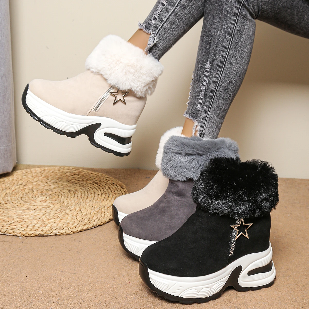 Женские ботильоны, уличная роскошная дизайнерская обувь, зимние теплые зимние ботинки на платформе, повседневная женская обувь на внутреннем увеличитии молнии
Женские ботильоны, уличная роскошная дизайнерская обувь, зимние теплые зимние ботинки на платформе, повседневная женская обувь на внутреннем увеличитии молнии