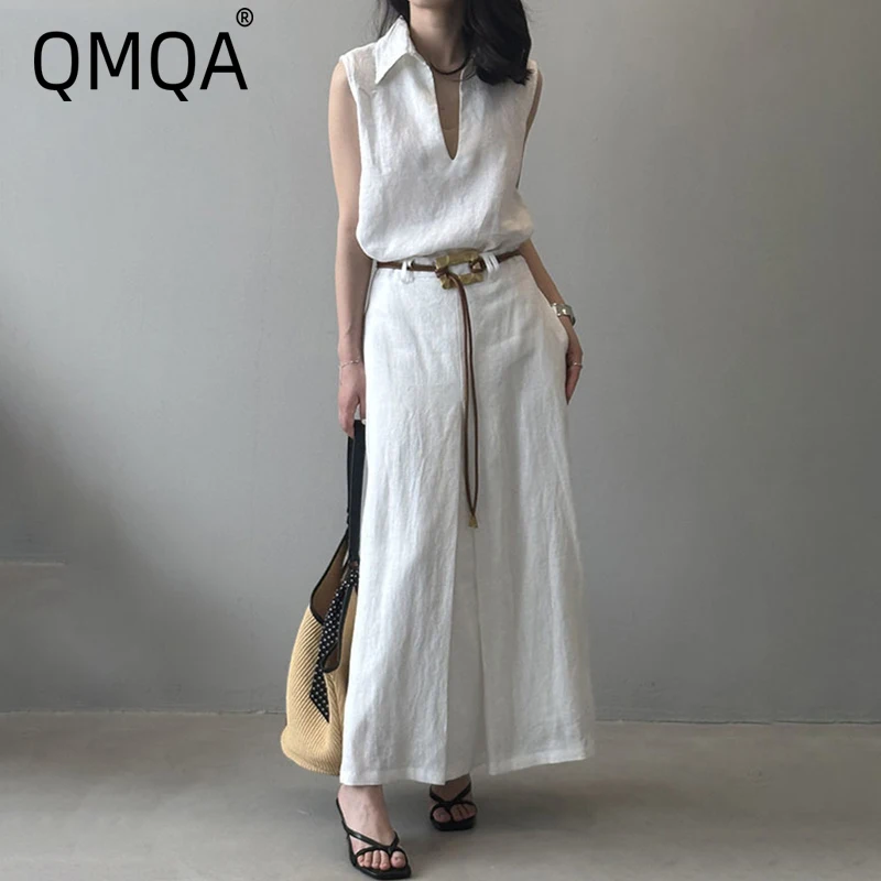 QMQA Fashion Women's Linen Sunscreen 2 Piece Set V Neck Pullover Sleeveless Vest High Waist Split A-line Skirts Sets New QM564
QMQA Fashion Women's Linen Sunscreen 2 Piece Set V Neck Pullover Sleeveless Vest High Waist Split A-line Skirts Sets New QM564