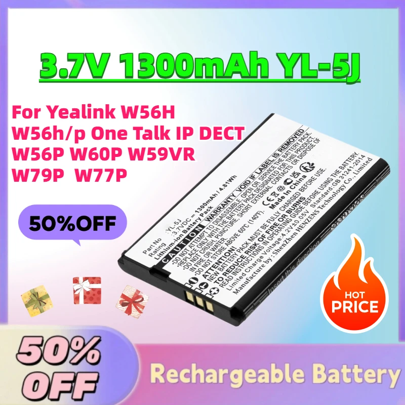 In Stock Upgrade 3.7V 1300mAh YL-5J Cordless Phone Battery for Yealink W56H W56h/p One Talk IP DECT W56P W60P W59VR W79P W77P
In Stock Upgrade 3.7V 1300mAh YL-5J Cordless Phone Battery for Yealink W56H W56h/p One Talk IP DECT W56P W60P W59VR W79P W77P