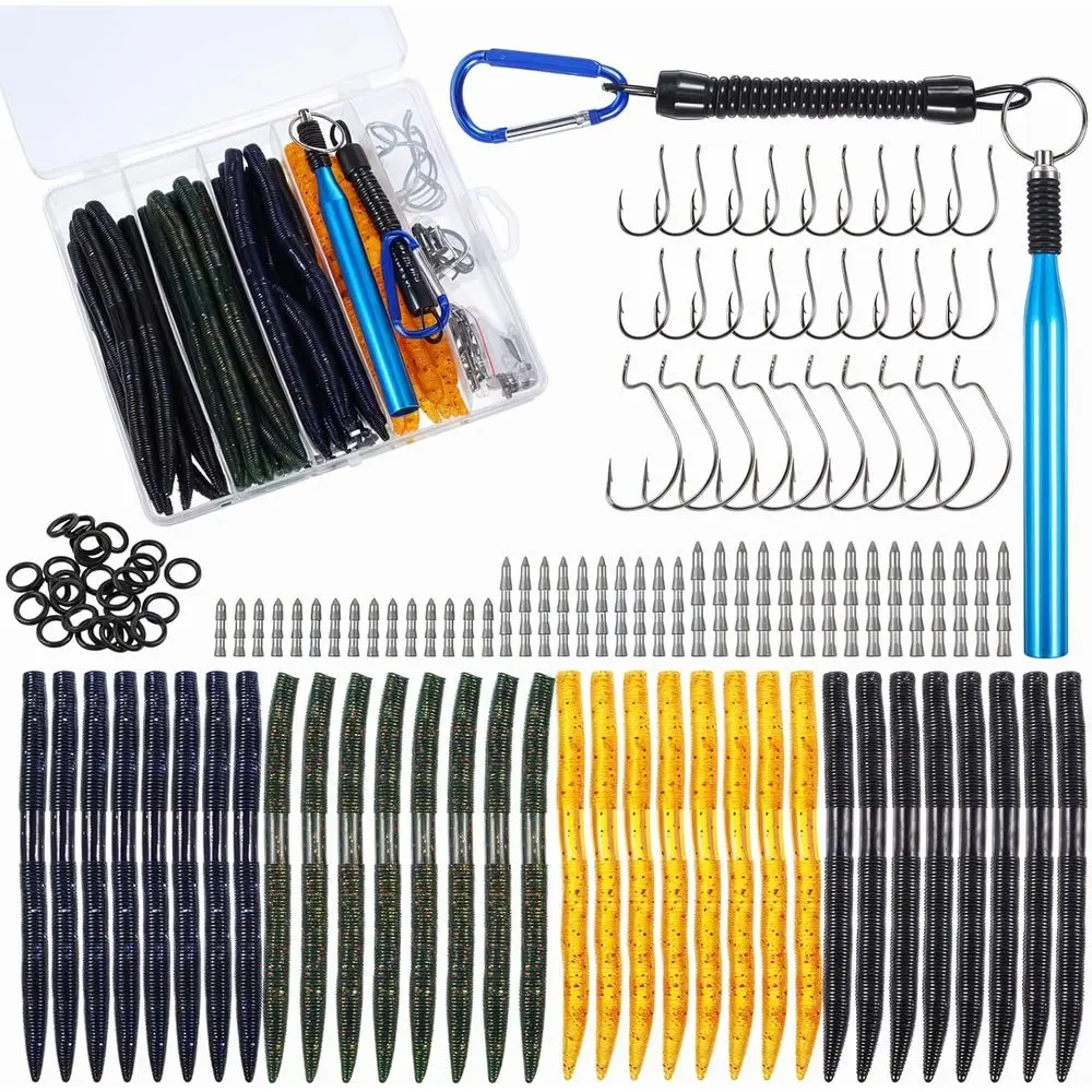 133Pcs Wacky Worm Bass Fishing Lures Kit with Soft Plastic Baits, Weedless & Offset Worm Hooks, Wacky Rig Tool, O-Rings, Sinkers
133Pcs Wacky Worm Bass Fishing Lures Kit with Soft Plastic Baits, Weedless & Offset Worm Hooks, Wacky Rig Tool, O-Rings, Sinkers