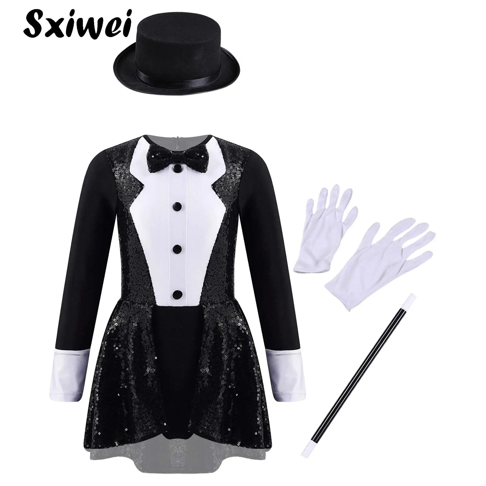 Girls Halloween Magician Costume Dress Up Long Sleeves Bow Tie Tuxedo Sequin Leotard +Hat Magic Wand Gloves Performance Outfits
Girls Halloween Magician Costume Dress Up Long Sleeves Bow Tie Tuxedo Sequin Leotard +Hat Magic Wand Gloves Performance Outfits