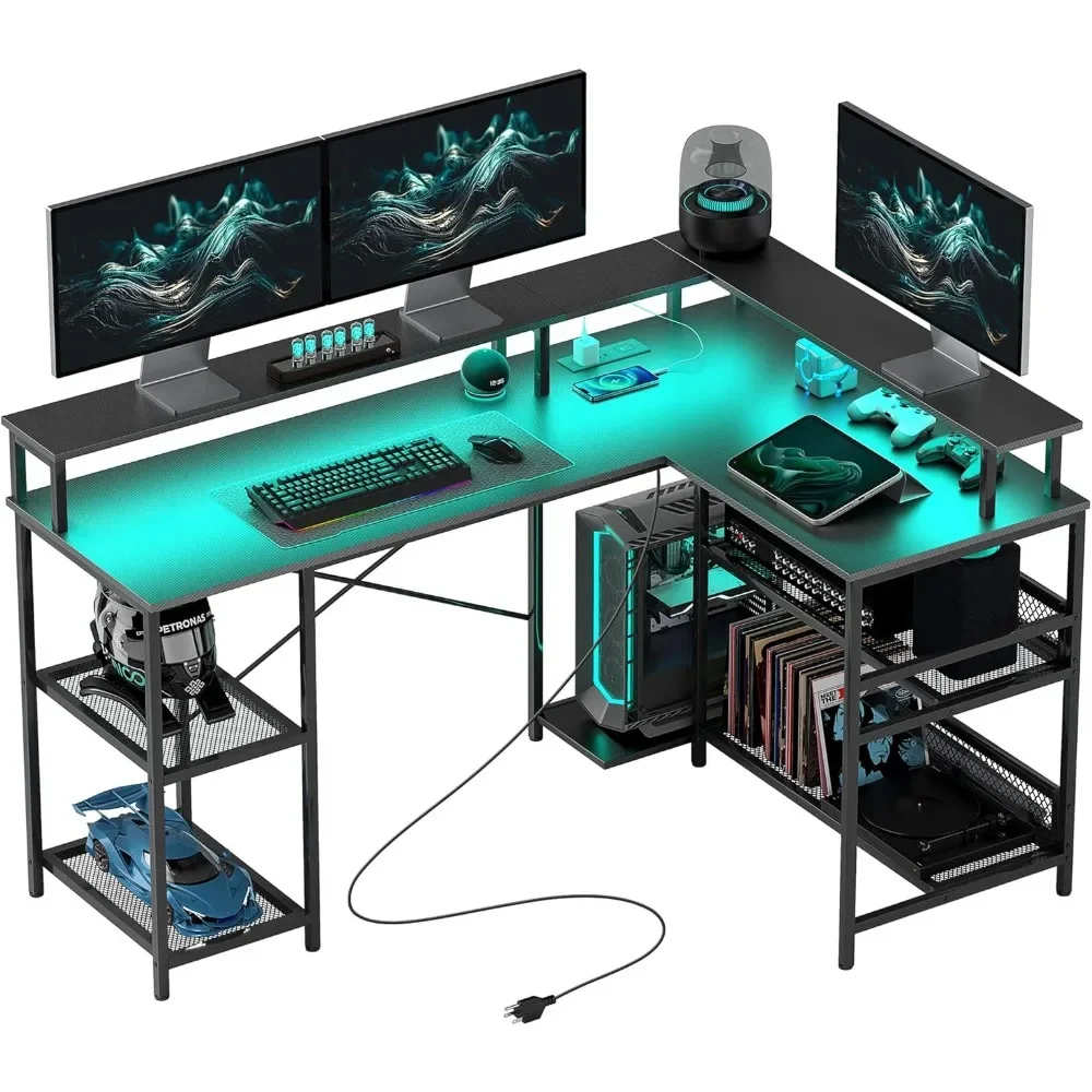 L Shaped Gaming Desk with LED Lights and Power Outlets, 59" Corner Computer Desk with Monitor Stand
L Shaped Gaming Desk with LED Lights and Power Outlets, 59" Corner Computer Desk with Monitor Stand