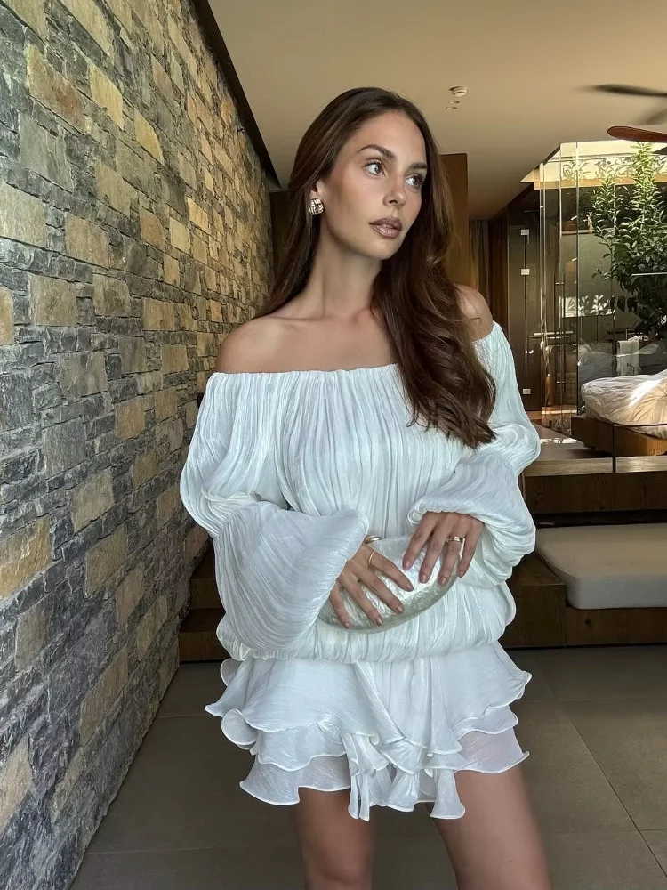 Ruffle Dress Women Sexy Chic Off-shoulder Puff Sleeve Layered Pleated Loose 2026 Lady Holiday Party Gown Beach Wear
Ruffle Dress Women Sexy Chic Off-shoulder Puff Sleeve Layered Pleated Loose 2026 Lady Holiday Party Gown Beach Wear