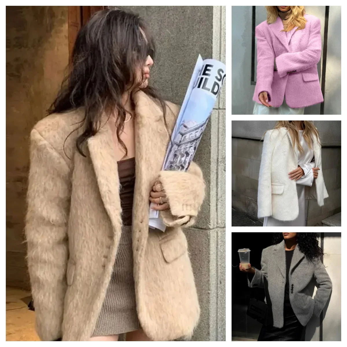 Loose Mohair Blazer Coats Women Chic Lapel Single-breasted Long Sleeve Suit Jackets Autumn winter Commute Outerwears Lady
Loose Mohair Blazer Coats Women Chic Lapel Single-breasted Long Sleeve Suit Jackets Autumn winter Commute Outerwears Lady