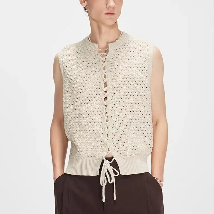 2026 Summer Hollow Rope Placket Sleeveless Solid Color Knitted Sweater Vest Lazy Wind T-shirt Vest
2026 Summer Hollow Rope Placket Sleeveless Solid Color Knitted Sweater Vest Lazy Wind T-shirt Vest