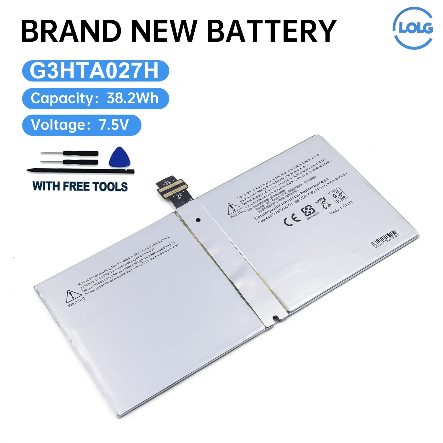 LOLG G3HTA027H DYNR01 Laptop Battery For Microsoft Surface Pro 4 1724 12.3" Tablet 7.5V 38.2WH 5087mAh
LOLG G3HTA027H DYNR01 Laptop Battery For Microsoft Surface Pro 4 1724 12.3" Tablet 7.5V 38.2WH 5087mAh