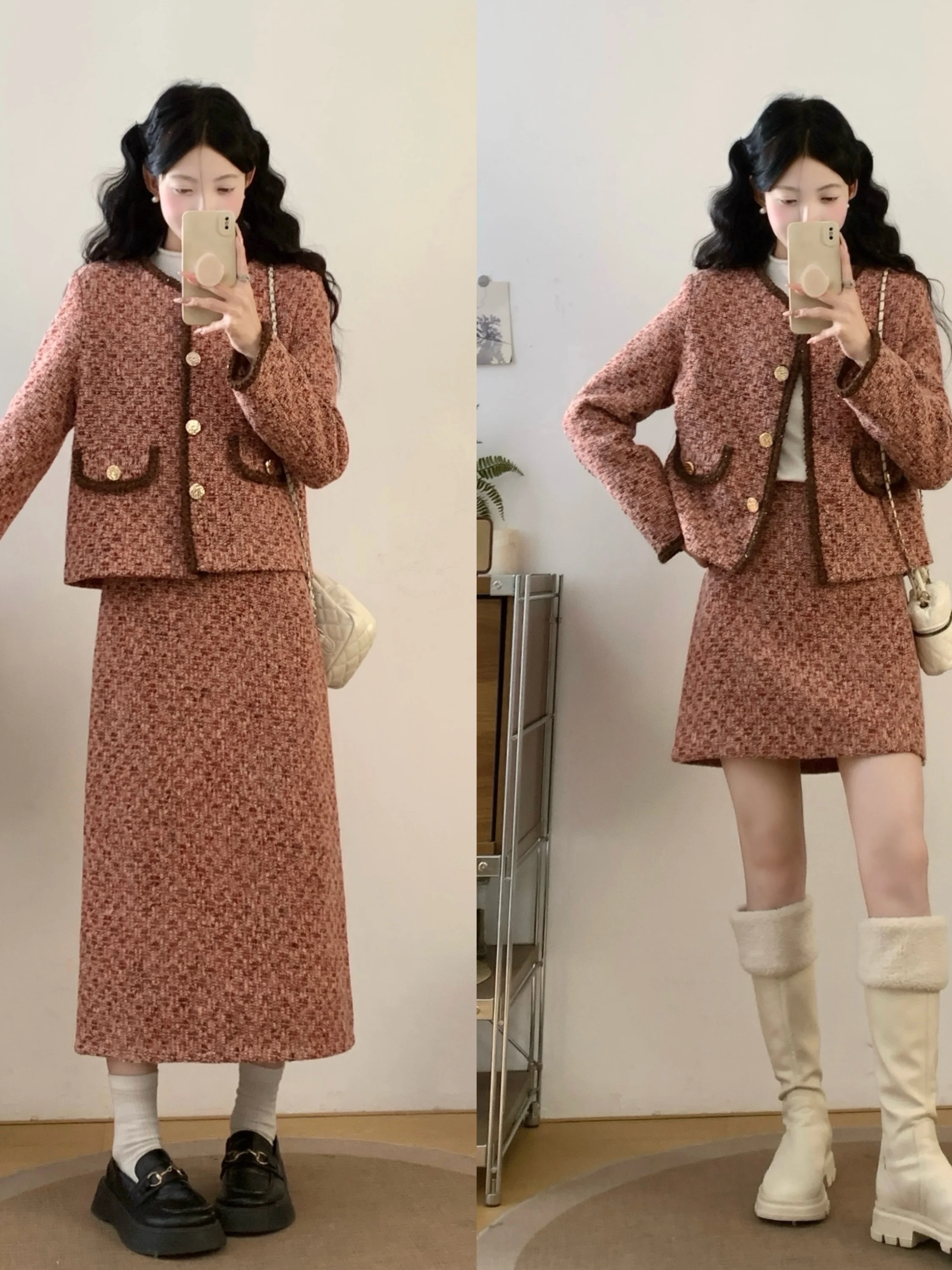 Розовый твидовый комплект: топ и юбка. Роскошный женский осенне-зимний наряд больших размеров. Повседневная одежда, комфортная и теплая.
Розовый твидовый комплект: топ и юбка. Роскошный женский осенне-зимний наряд больших размеров. Повседневная одежда, комфортная и теплая.