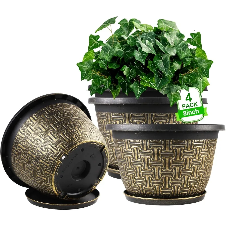 8 Inch Plant Pots 4 Pack Flower Pot Outdoor with Drainage Holes Trays Retro Antique Imitation Drative Garden Plastic Planters P
8 Inch Plant Pots 4 Pack Flower Pot Outdoor with Drainage Holes Trays Retro Antique Imitation Drative Garden Plastic Planters P