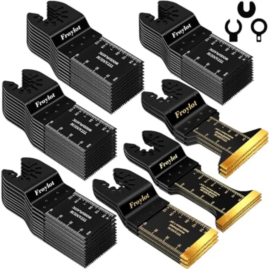 49PCS Universal Oscillating Tool Saw Blade Kit - Titanium Bi-Metal Multitool Blades Cutting Wood Nails/Metal/Plastic -Fits Blac
49PCS Universal Oscillating Tool Saw Blade Kit - Titanium Bi-Metal Multitool Blades Cutting Wood Nails/Metal/Plastic -Fits Blac