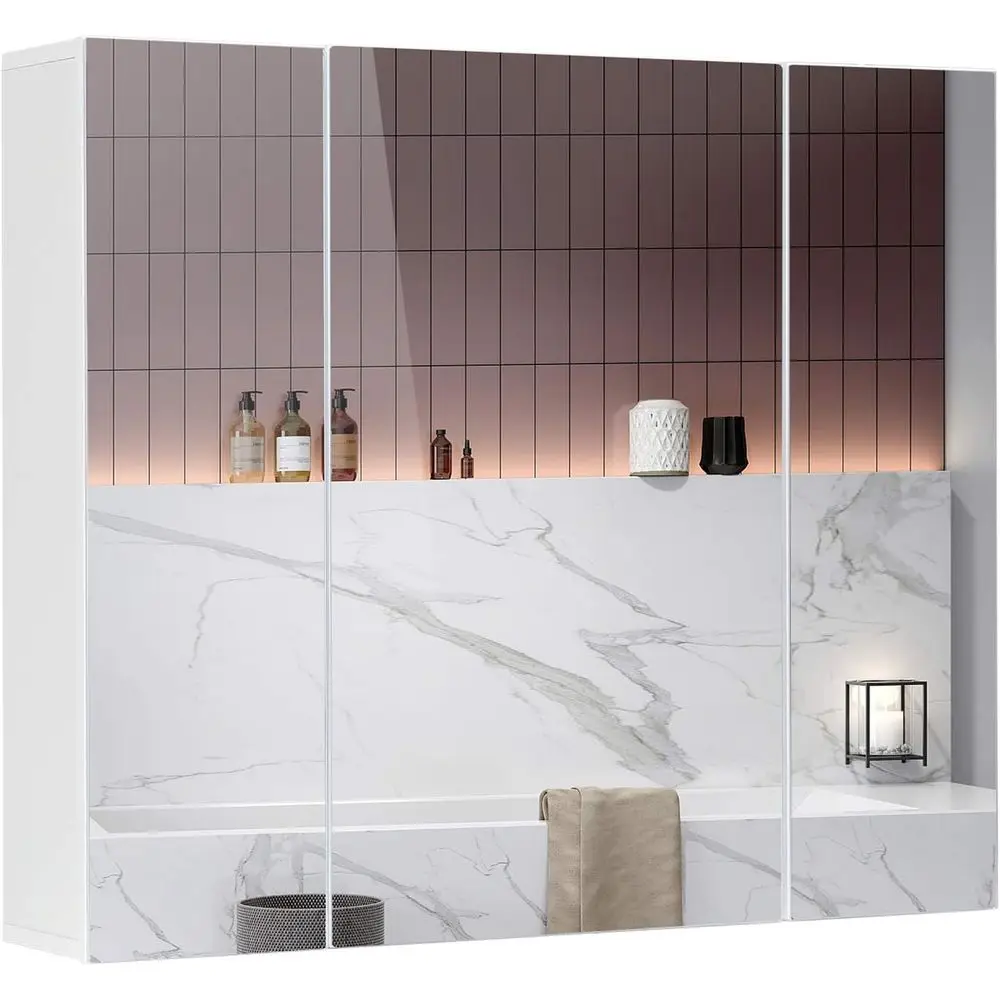 3-Door Mirrored Bathroom Wall Cabinet with Adjustable Shelves, 27.6x23.62 Inch, White
3-Door Mirrored Bathroom Wall Cabinet with Adjustable Shelves, 27.6x23.62 Inch, White