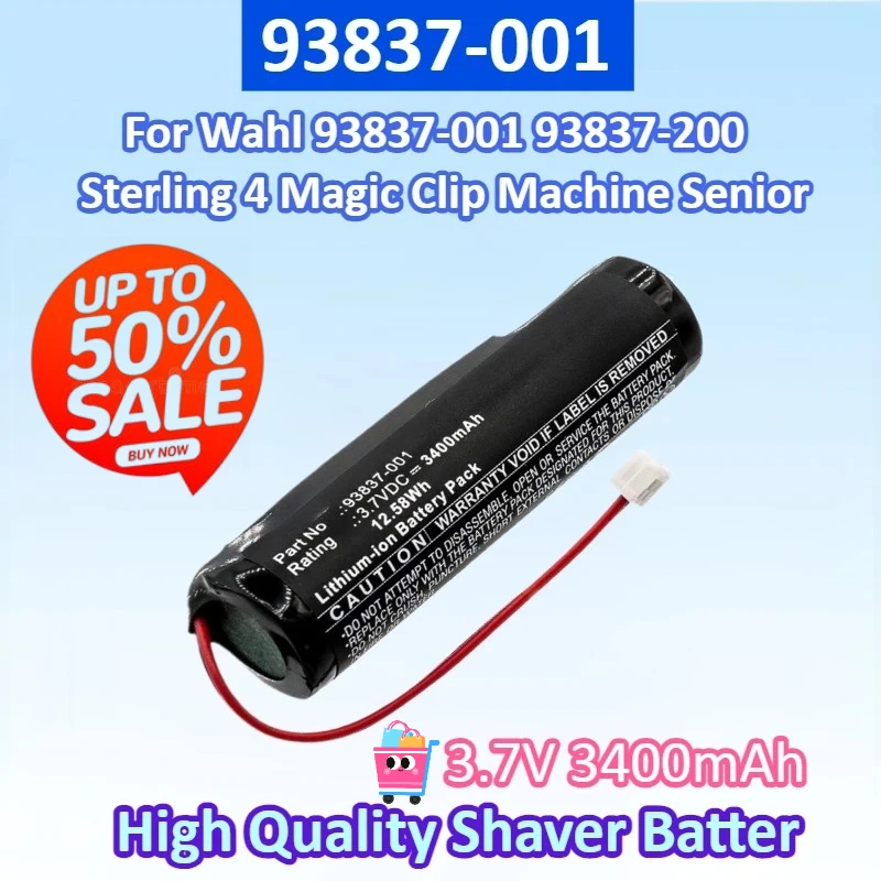 3.7V 3400mAh 12.58Wh 93837-001 Battery for Wahl 93837-001 93837-200 Cordless Magic Clip Designer Sterling 4 Super Taper Senior
3.7V 3400mAh 12.58Wh 93837-001 Battery for Wahl 93837-001 93837-200 Cordless Magic Clip Designer Sterling 4 Super Taper Senior