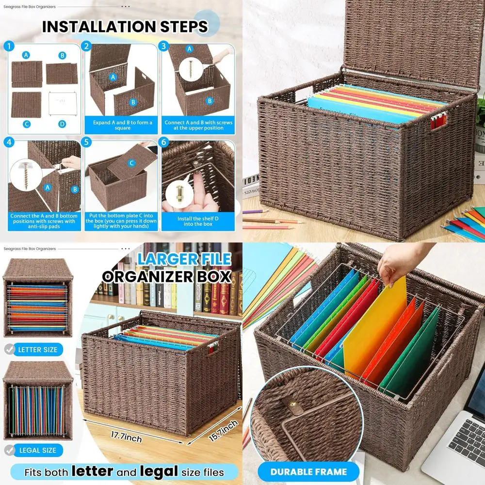 Большая корзина-органайзер из морской травы, 18x16x13 дюймов, для документов формата Letter и Legal, плетеная вручную подвесная корзина для файлов с крышкой, для дома и офиса
Большая корзина-органайзер из морской травы, 18x16x13 дюймов, для документов формата Letter и Legal, плетеная вручную подвесная корзина для файлов с крышкой, для дома и офиса