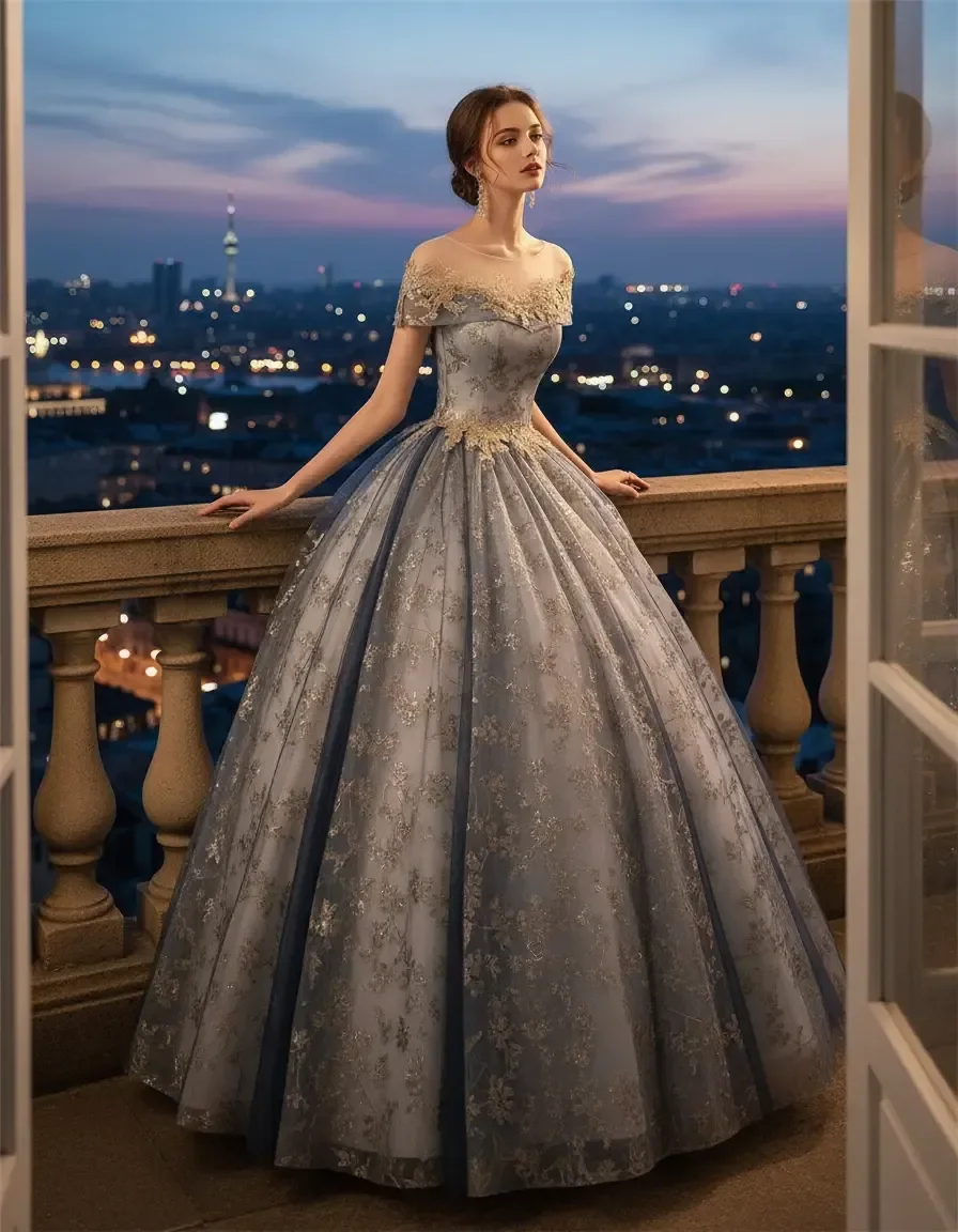Elegant Blue Off Shoulder Mesh Neck Floral Lace Quinceanera Princess Ball Gown Evening Wedding Prom Dress Free Petticoat
Elegant Blue Off Shoulder Mesh Neck Floral Lace Quinceanera Princess Ball Gown Evening Wedding Prom Dress Free Petticoat