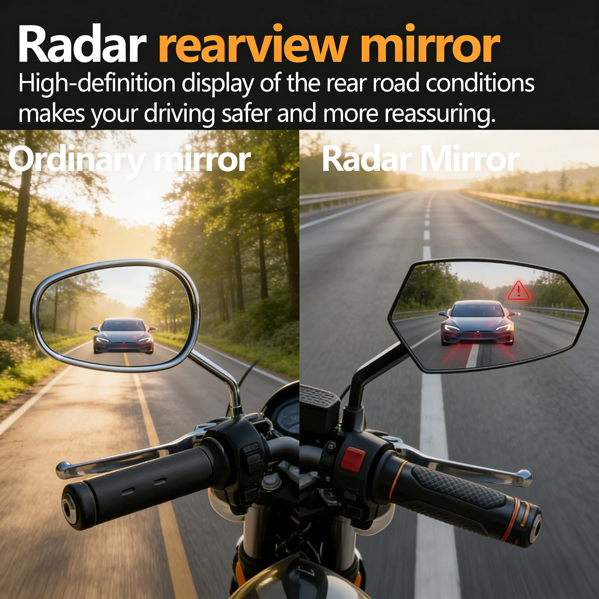 77GHz High Precision Motorcycle Radar Blind Spot Mirror - Universal Rearview Mirror with Lane Change Alert Function
77GHz High Precision Motorcycle Radar Blind Spot Mirror - Universal Rearview Mirror with Lane Change Alert Function