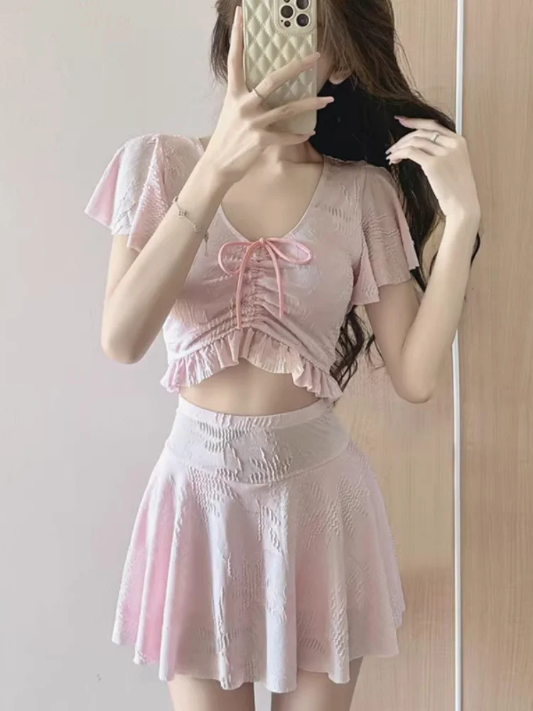 Bathing Suit Women Hot Spring Swimwear Korean Casual Split Swimsuit Drawstring Ruffle Bikini Set Striped Black Beachwear
Bathing Suit Women Hot Spring Swimwear Korean Casual Split Swimsuit Drawstring Ruffle Bikini Set Striped Black Beachwear