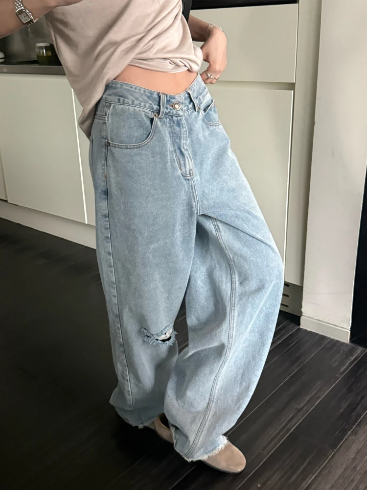 Superniniyy утягивающие модные светло-голубые хлопковые рваные свободные прямые джинсы с высокой талией, летние женские джинсы
Superniniyy утягивающие модные светло-голубые хлопковые рваные свободные прямые джинсы с высокой талией, летние женские джинсы
