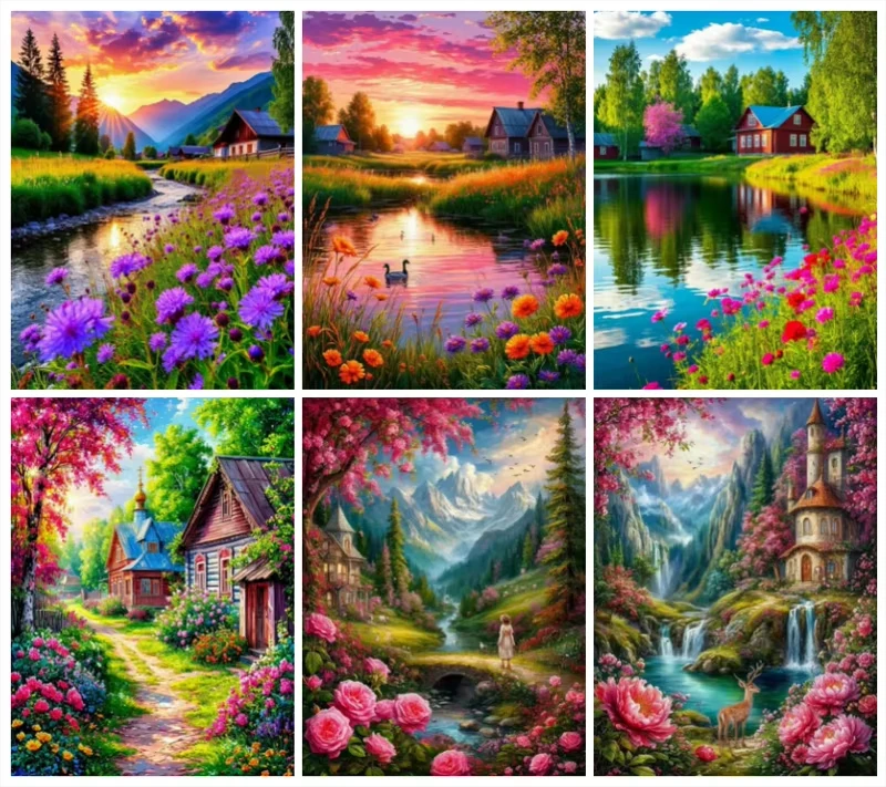 Sunset Mountain Village Landscape Jigsaw Puzzle, Riverside Cabin Lake Waterfall Pink Blossom Wildflower Scenery Wall Decor Gift
Sunset Mountain Village Landscape Jigsaw Puzzle, Riverside Cabin Lake Waterfall Pink Blossom Wildflower Scenery Wall Decor Gift