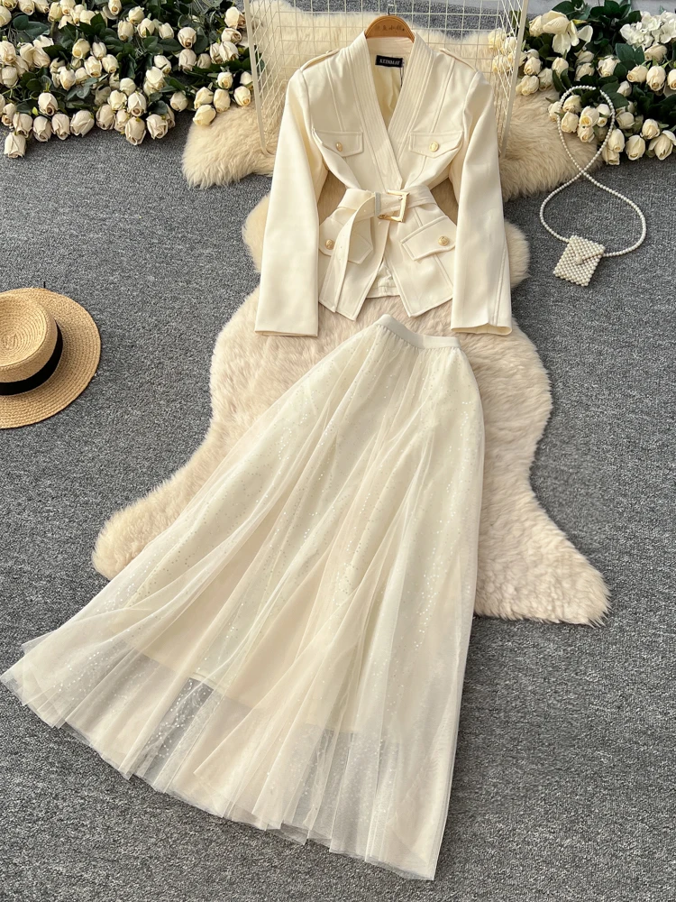 Elegant High-End Women's Fashion Set with Open Cardigan And Lace Skirt Waist-Cinching Belted Two-Piece Autumn Ensemble
Elegant High-End Women's Fashion Set with Open Cardigan And Lace Skirt Waist-Cinching Belted Two-Piece Autumn Ensemble